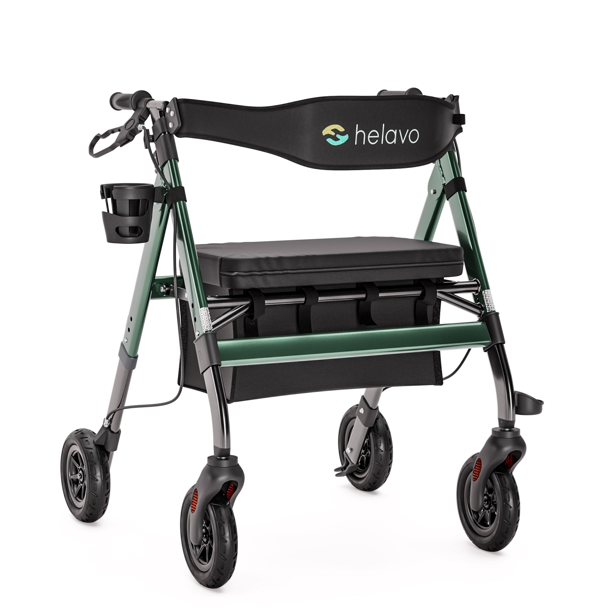 Outdoor Extra Wide Heavy-Duty Rollator with Puncture-Proof Solid Rubber Tires H1150 Green