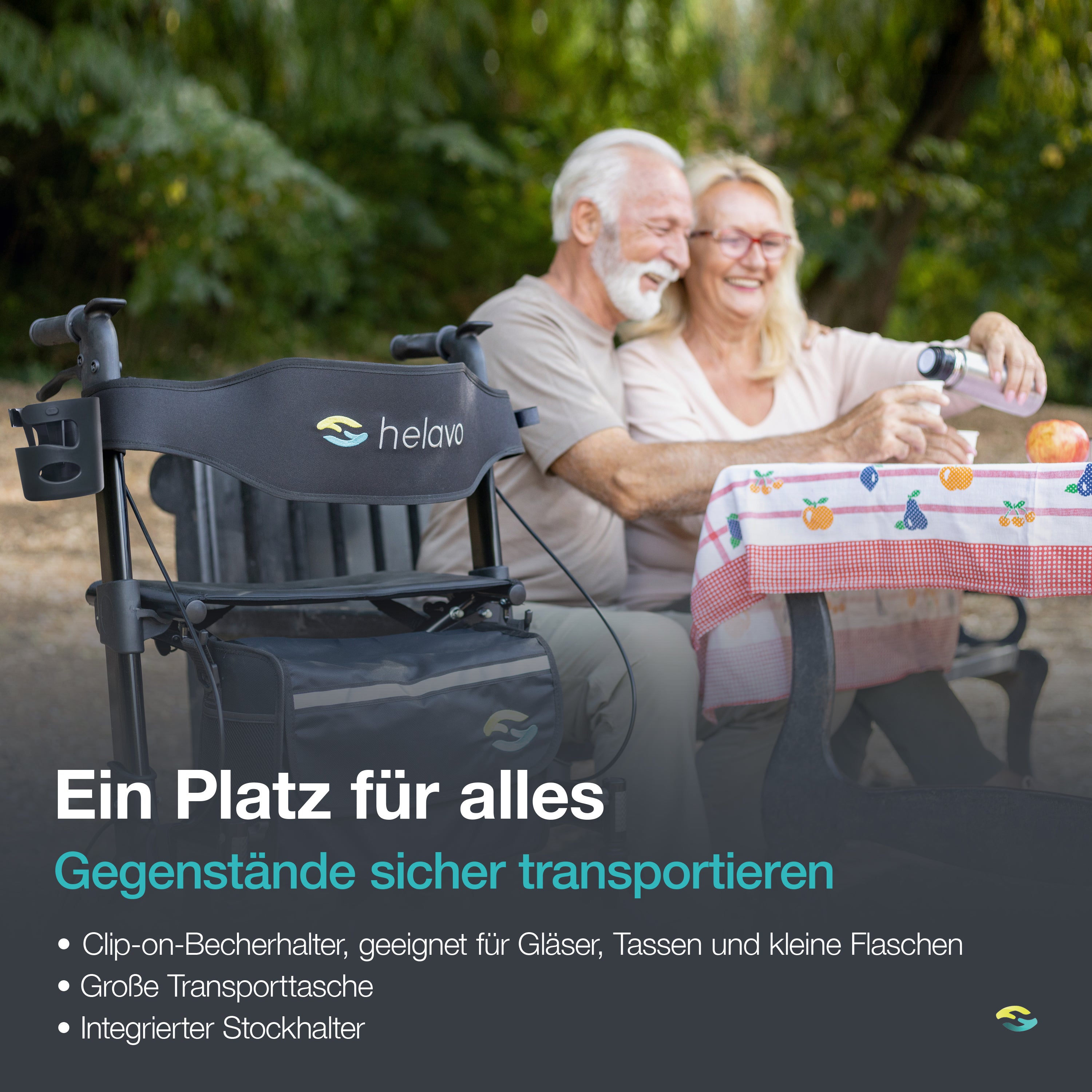 HELAVO rollator with pneumatic tires for outdoors - foldable aluminum outdoor rollator with seat - maximum mobility and comfort outdoors