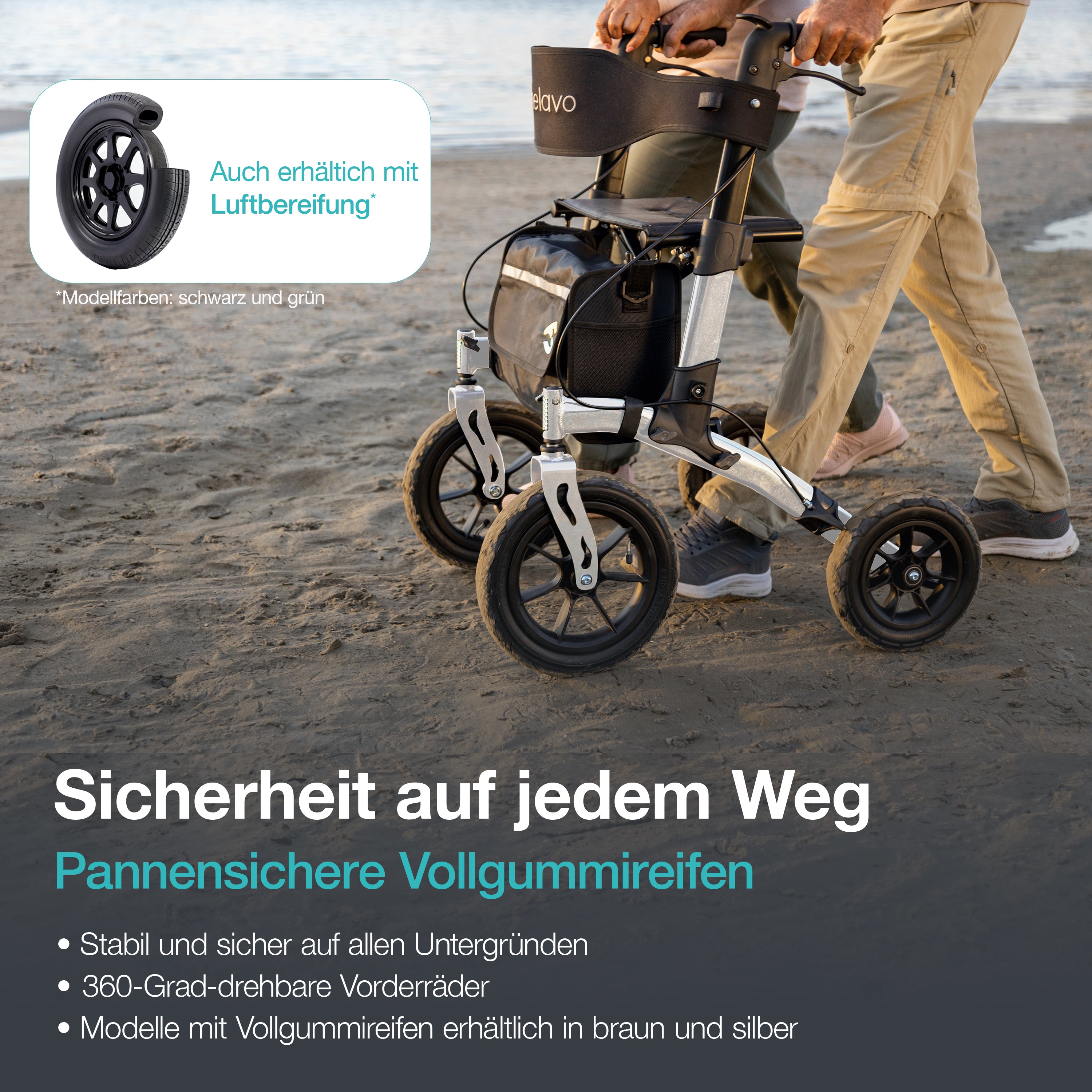 Outdoor-Rollator mit Pannensicheren Vollgummireifen H1140 Series Silber