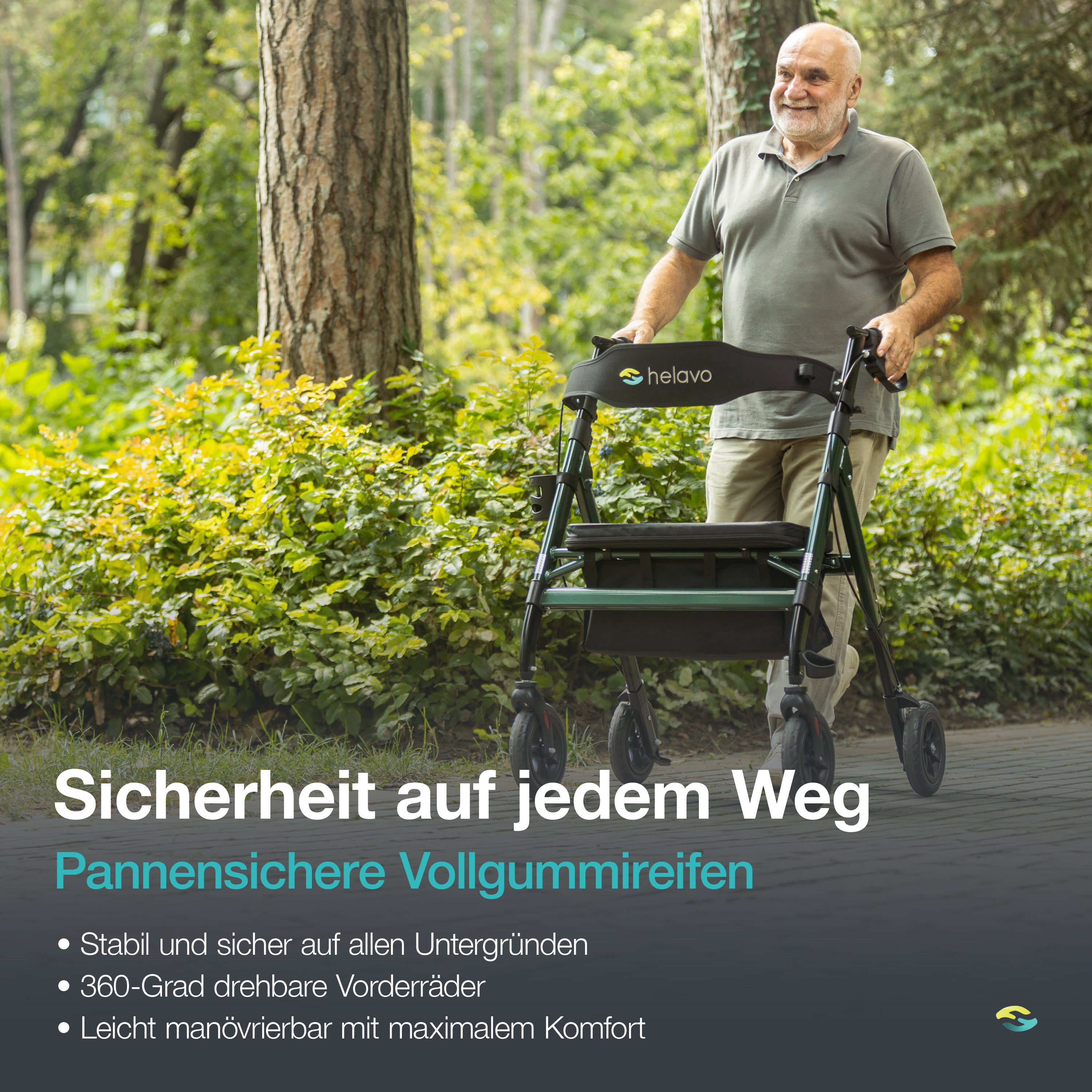 Outdoor Extra Wide Heavy-Duty Rollator with Puncture-Proof Solid Rubber Tires H1150 Green