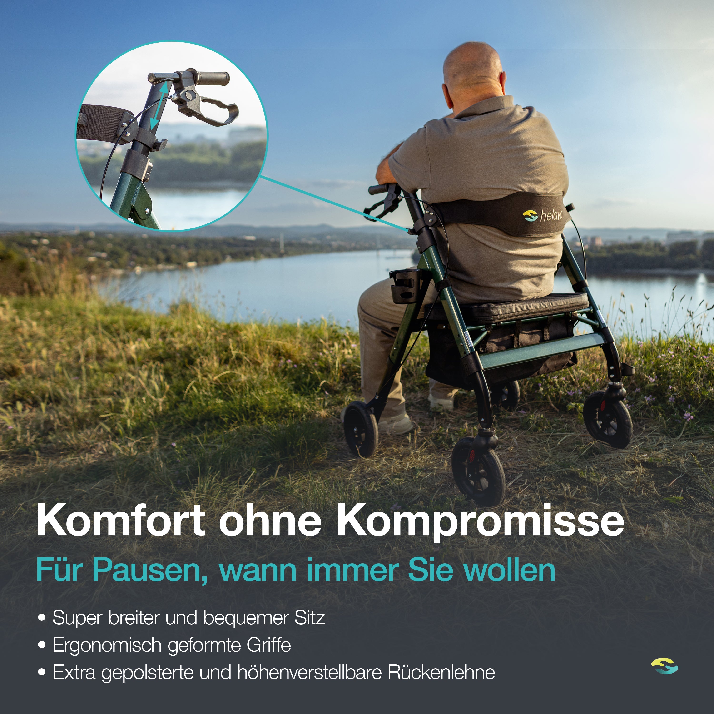 Outdoor Extra Wide Heavy-Duty Rollator with Puncture-Proof Solid Rubber Tires H1150 Green