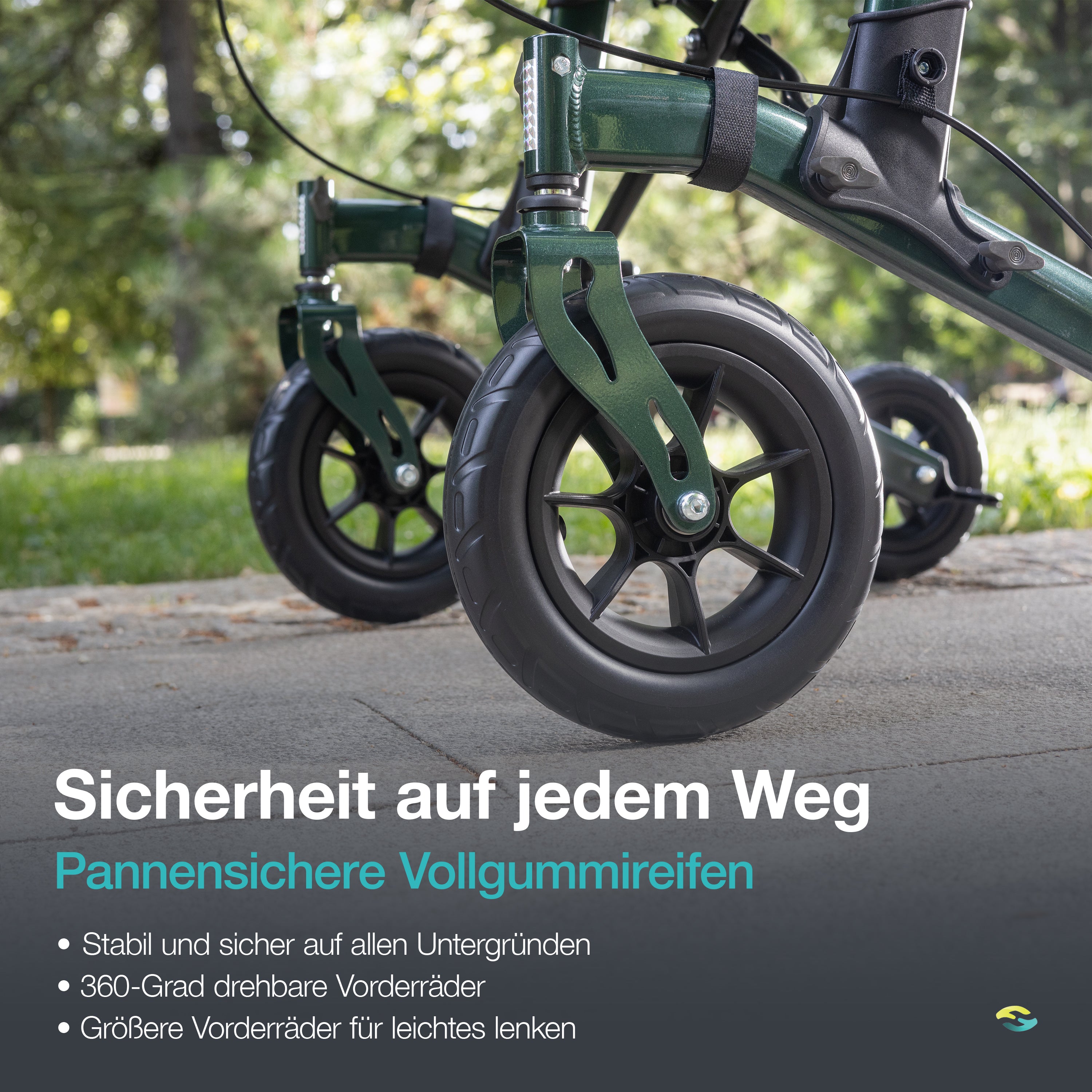 Outdoor Arthritis Rollator with Puncture-Proof Solid Rubber Tires H1160 Green