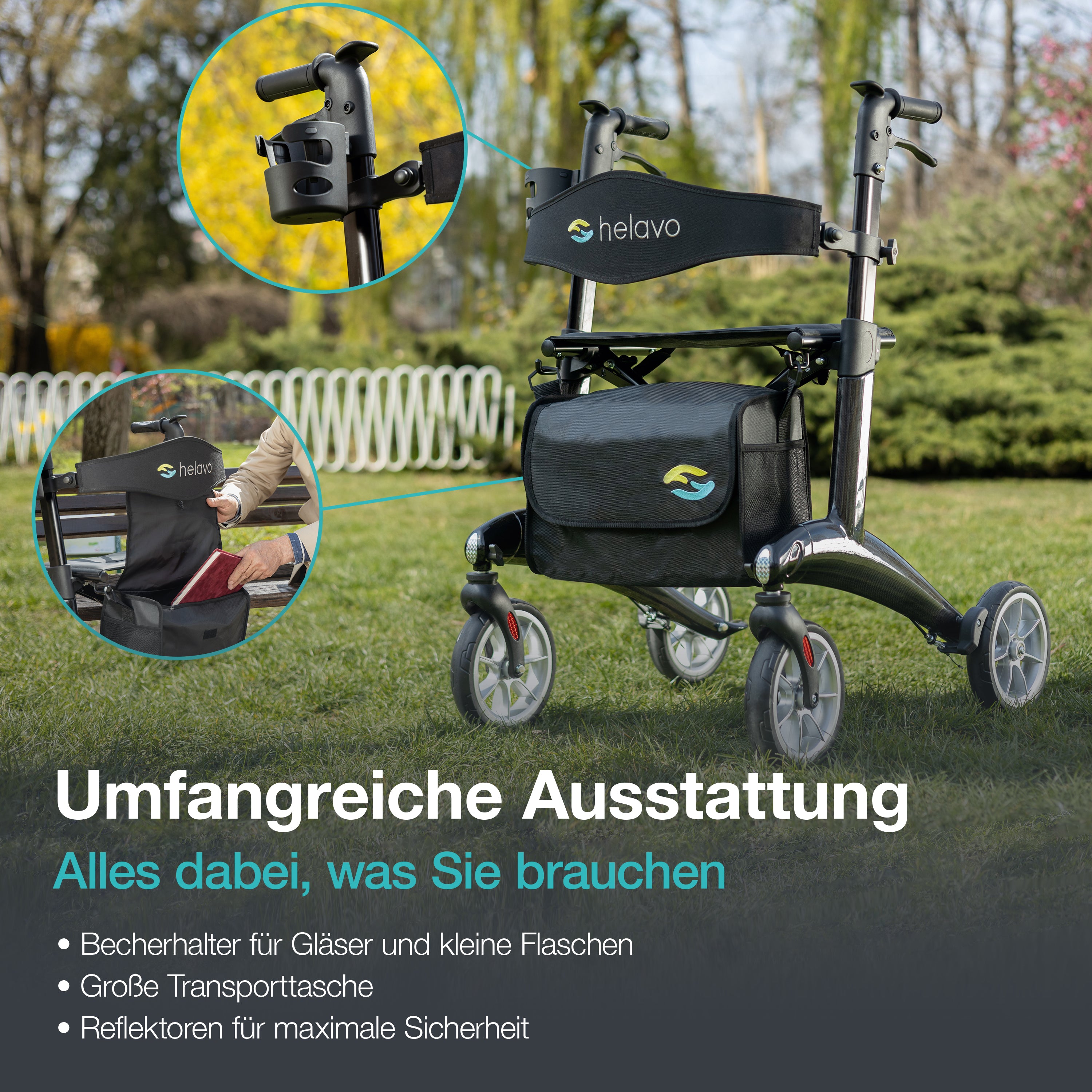 Ultraleichter Carbon-Rollator H1210 Schwarz