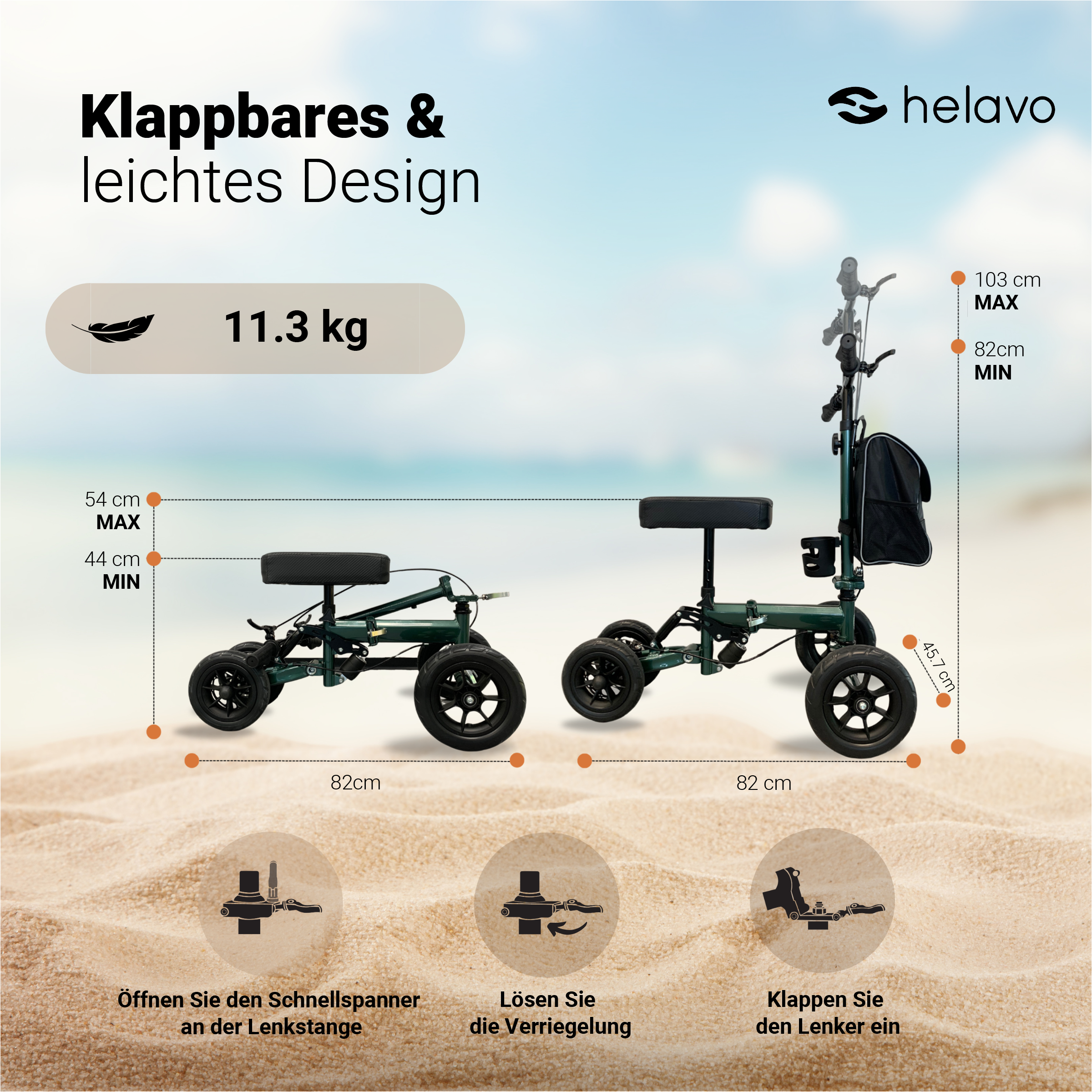 Orthopädischer Knierollator Ersatz für Krücken H1090 Grün