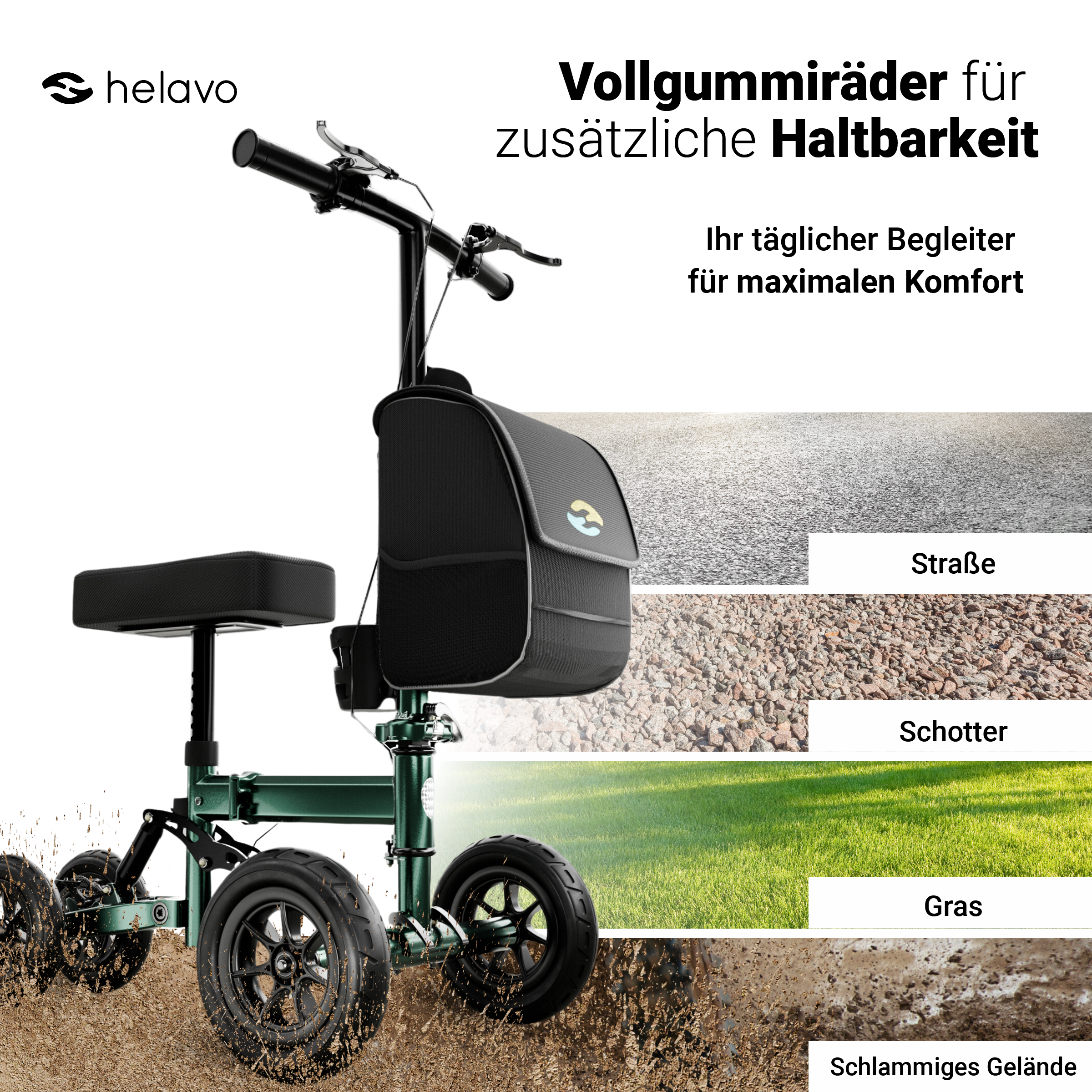 Orthopedic Knee Rollator Replacement for Crutches H1090 Green