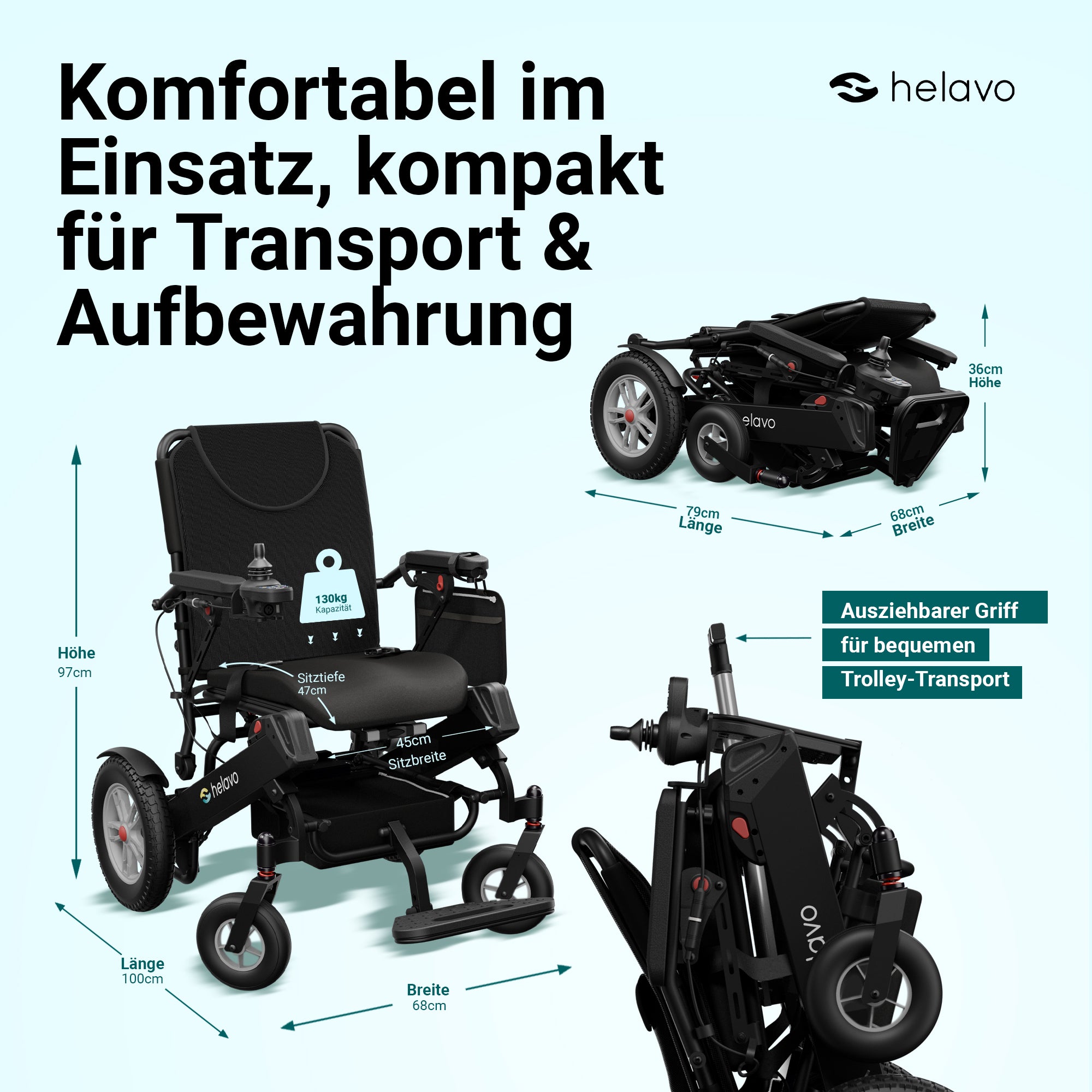 Breiter Geländerollstuhl Elektrisch für Erwachsene – schnell faltbarer Elektrorollstuhl H2010