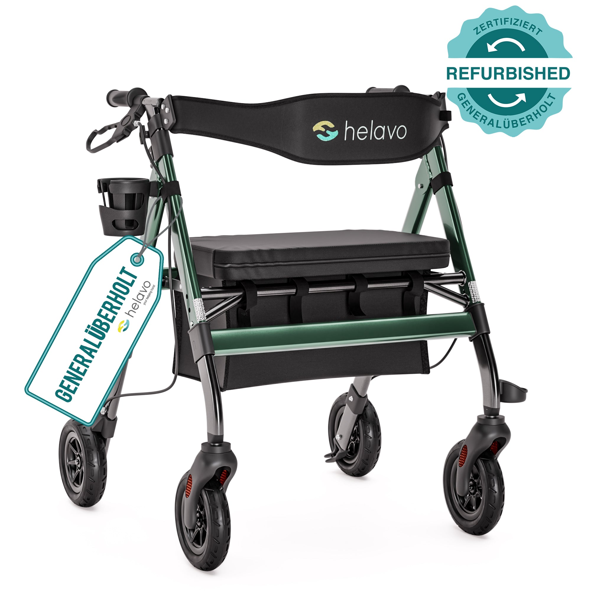 Outdoor Extra Wide Heavy-Duty Rollator with Puncture-Proof Solid Rubber Tires H1150 Green