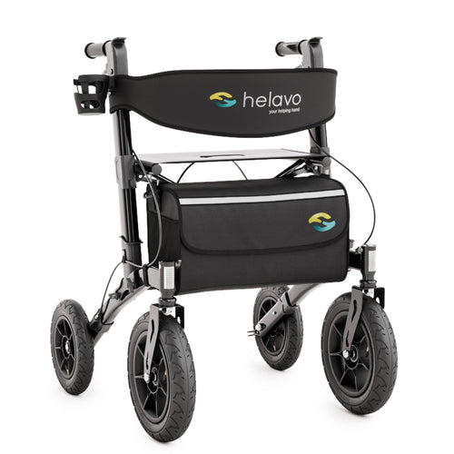 HELAVO rollator with pneumatic tires for outdoors - foldable aluminum outdoor rollator with seat - maximum mobility and comfort outdoors