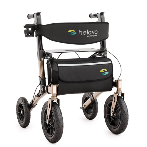 HELAVO rollator with pneumatic tires for outdoors - foldable aluminum outdoor rollator with seat - maximum mobility and comfort outdoors