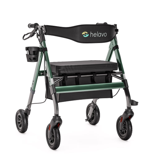Outdoor Extra Wide Heavy-Duty Rollator with Puncture-Proof Solid Rubber Tires H1150 Green 