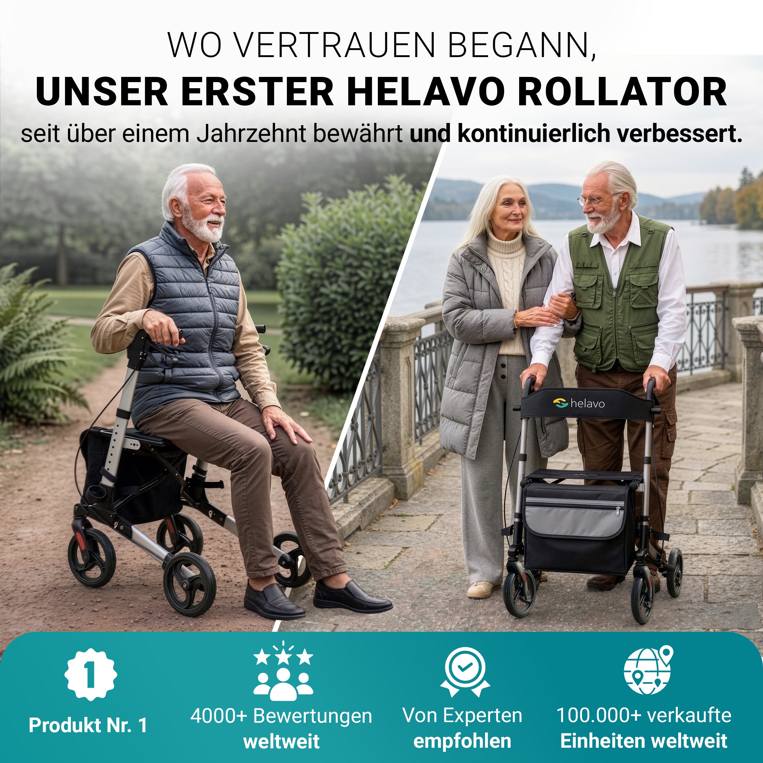Foldable premium rollator - lightweight aluminum - maximum mobility in the home and outdoors