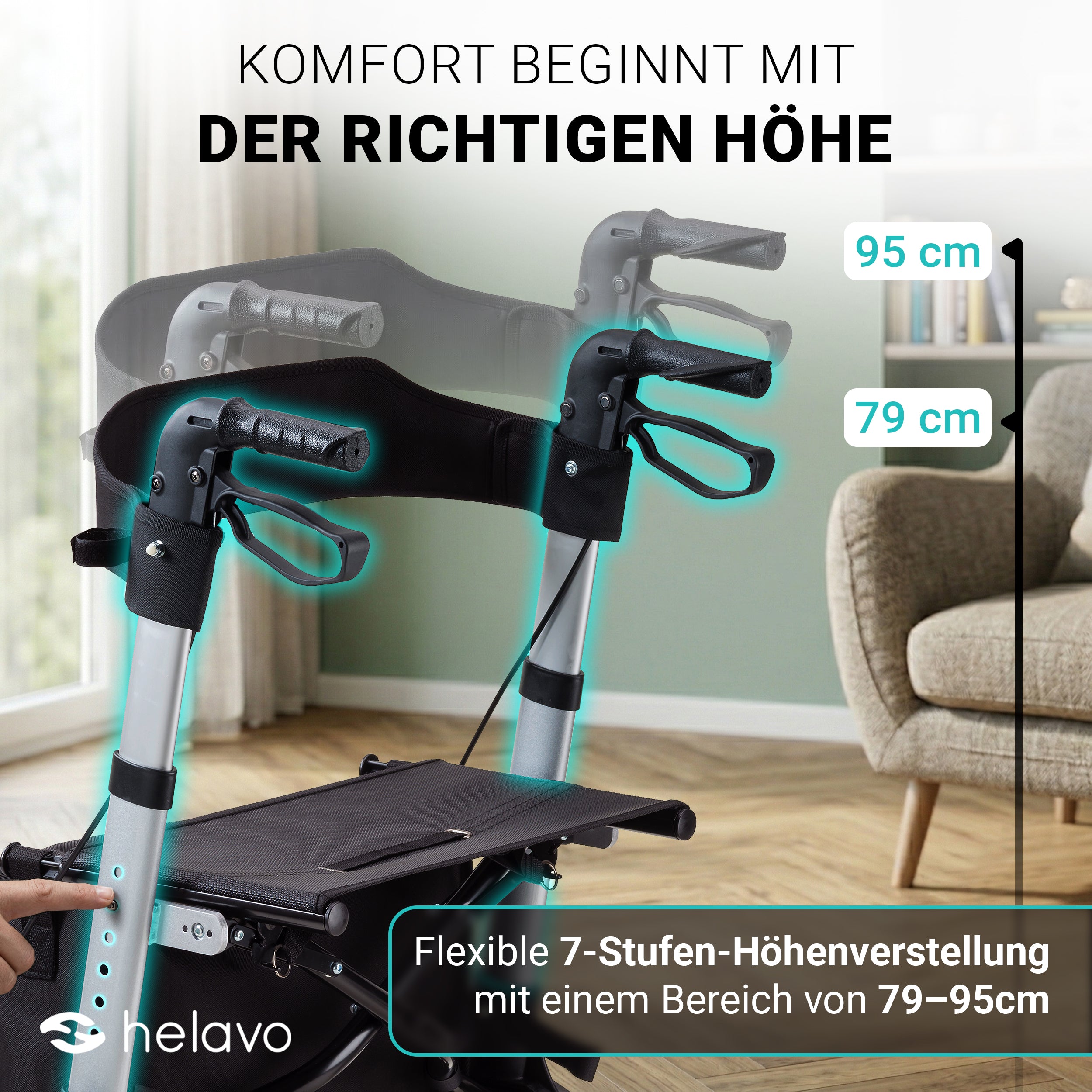 Foldable premium rollator - lightweight aluminum - maximum mobility in the home and outdoors
