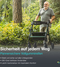 Helavo Schwerlastrollator mit Pannensicheren Vollgummireifen für Draußen - Extra breiter Outdoor-Rollator aus Aluminium mit großem, höhenverstellbarem Sitz - Belastbar bis 226 kg