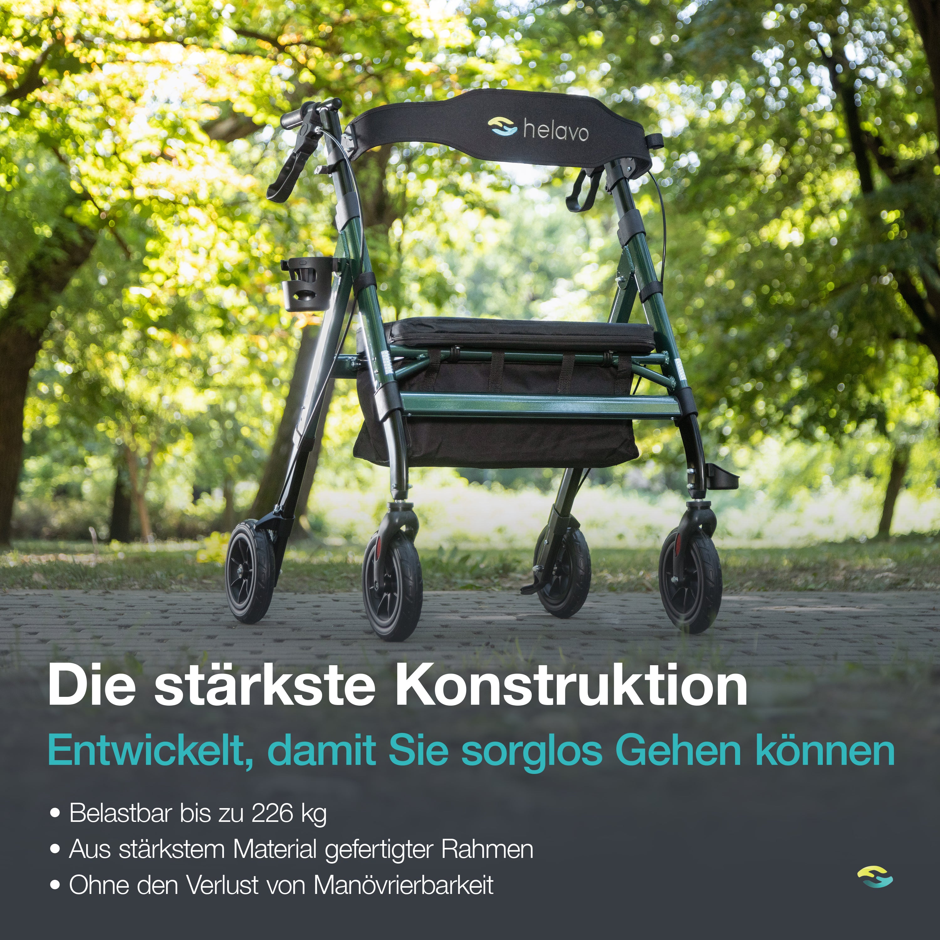Outdoor-Extra breiterer Schwerlastrollator mit Pannensicheren Vollgummireifen H1150 Grün