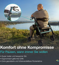 Helavo Schwerlastrollator mit Pannensicheren Vollgummireifen für Draußen - Extra breiter Outdoor-Rollator aus Aluminium mit großem, höhenverstellbarem Sitz - Belastbar bis 226 kg