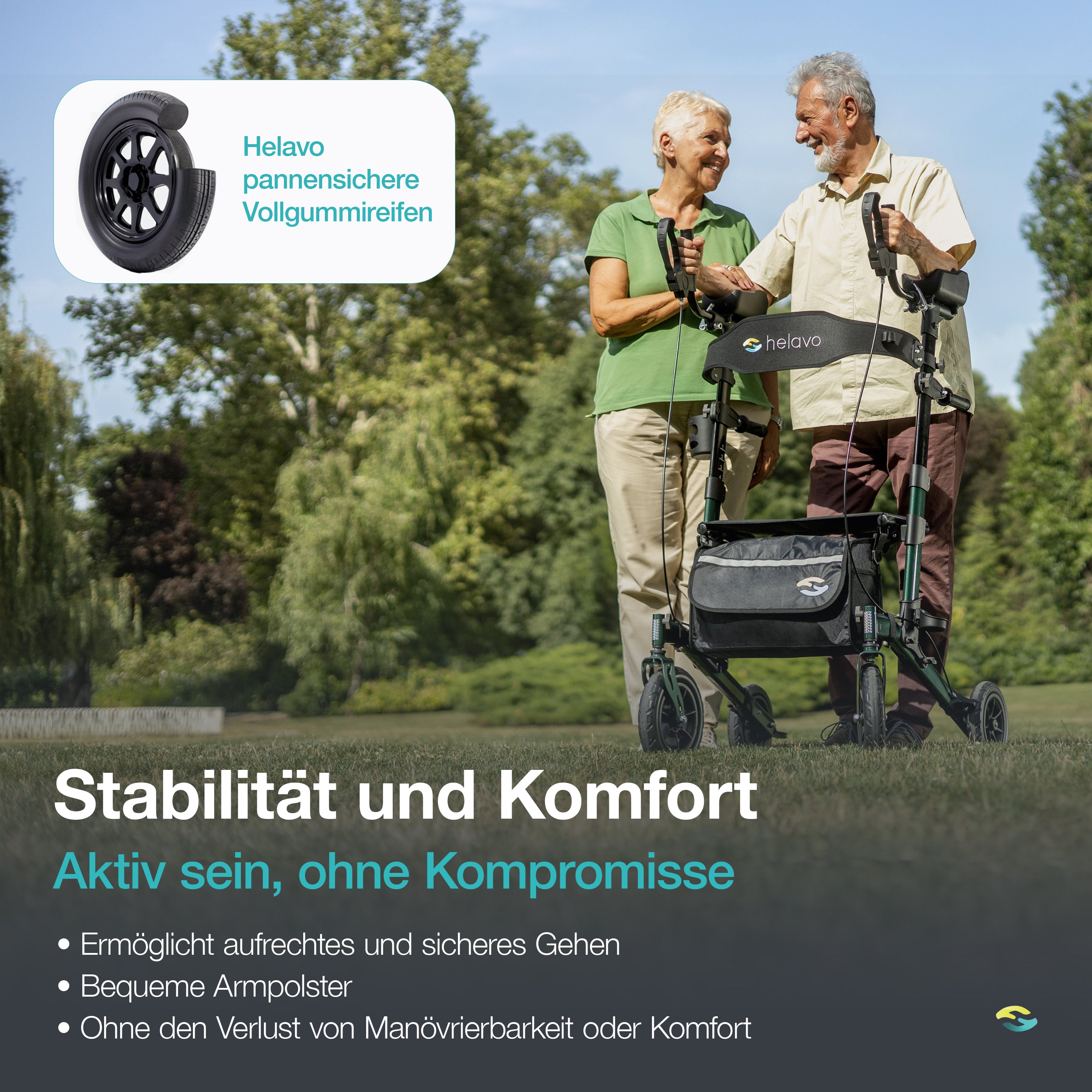Outdoor Arthritis Rollator with Puncture-Proof Solid Rubber Tires H1160 Green