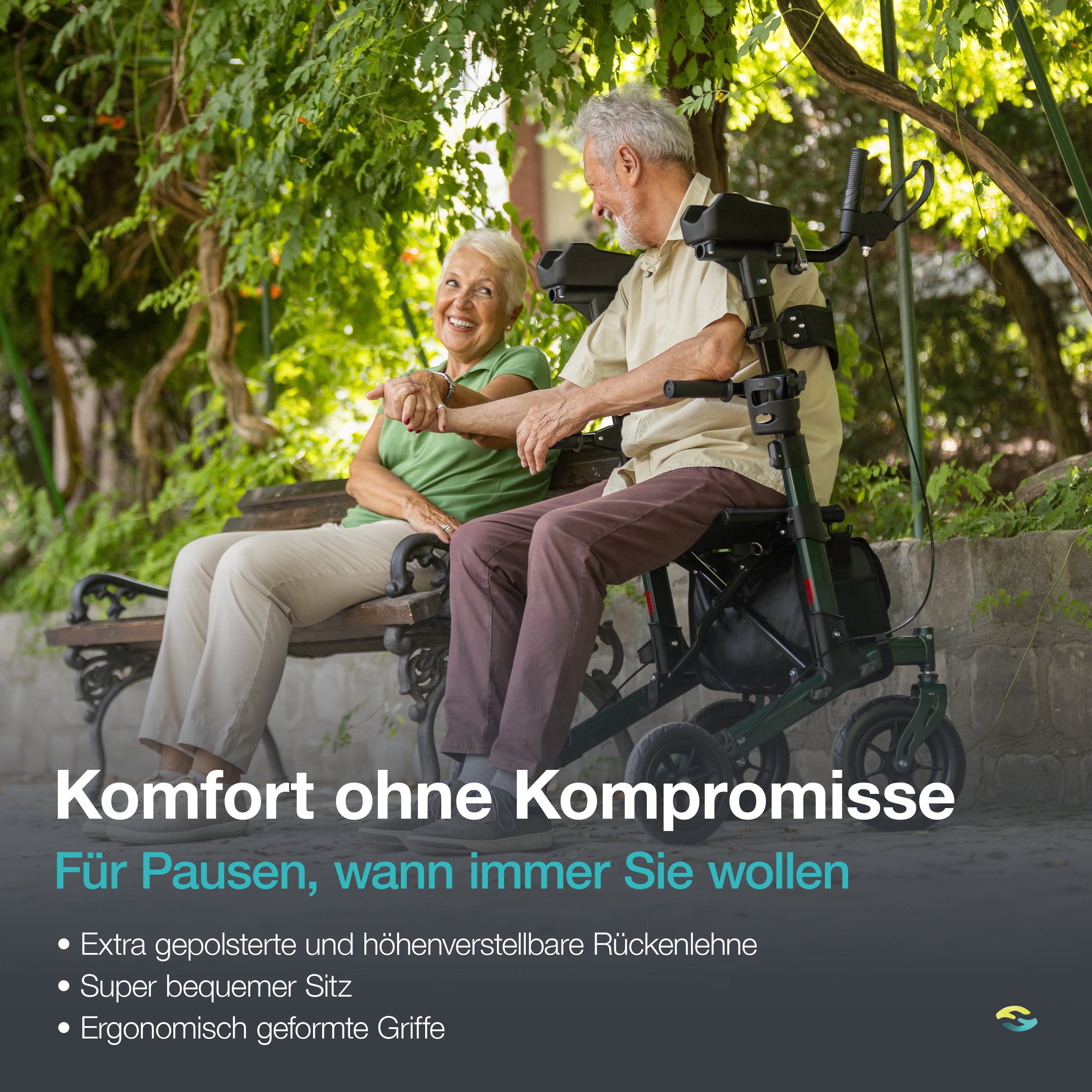 Outdoor Arthritis Rollator with Puncture-Proof Solid Rubber Tires H1160 Green