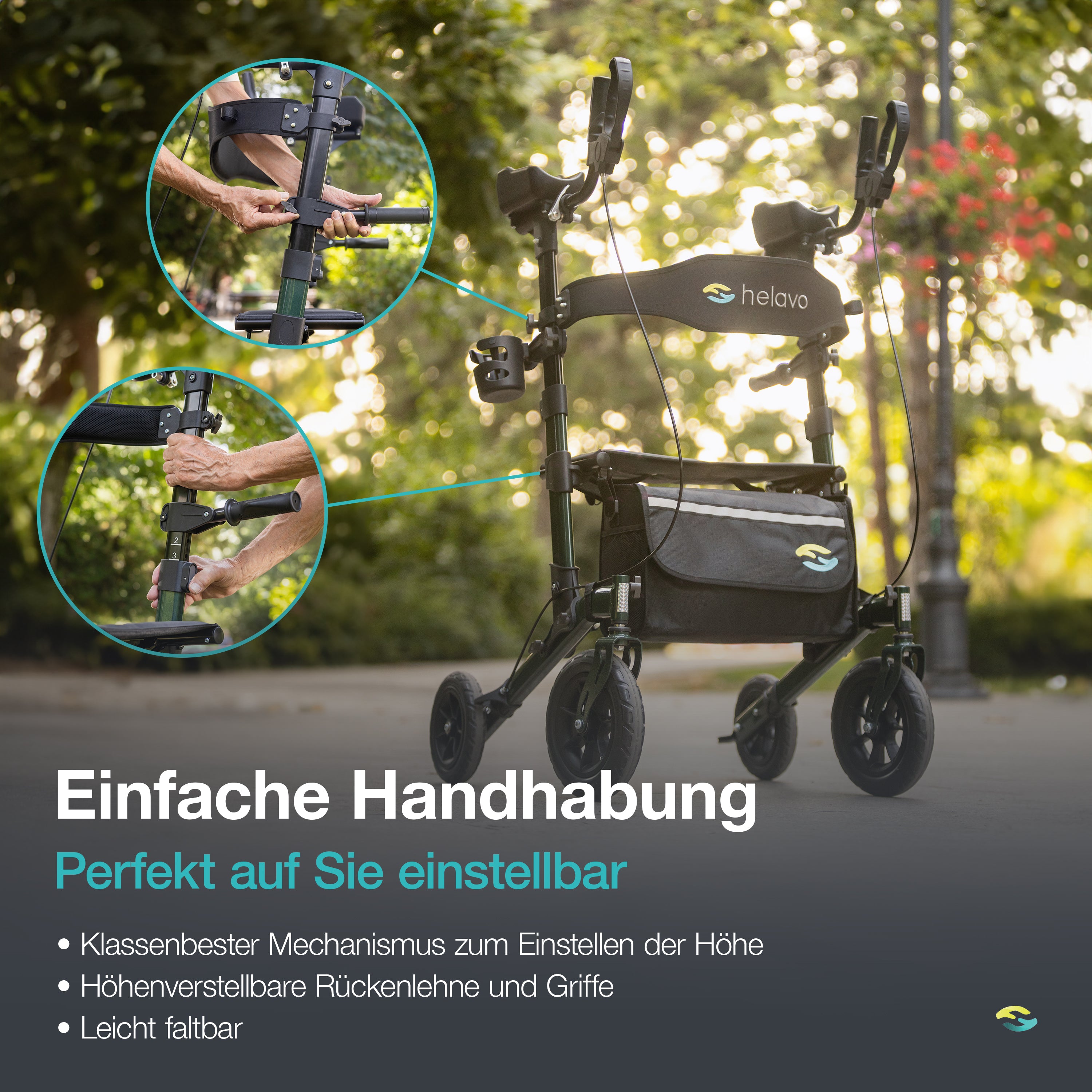 Outdoor Arthritis Rollator with Puncture-Proof Solid Rubber Tires H1160 Green