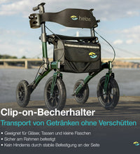 HELAVO Rollator mit Luftbereifung für Draußen - Grün - Faltbarer Aluminium Outdoor-Rollator mit Sitz - Maximale Mobilität &amp; Komfort im Außenbereich